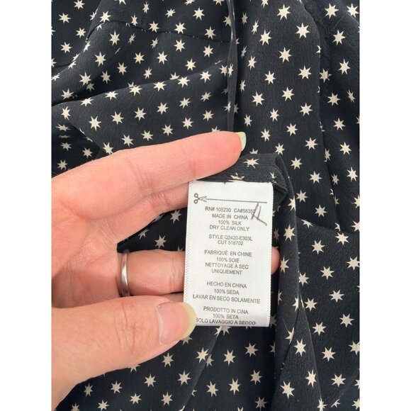 Kate Moss x Equipment Womens Large Silk Blouse Star Print Button-Up Neck Bow Tie - Picture 4 of 7